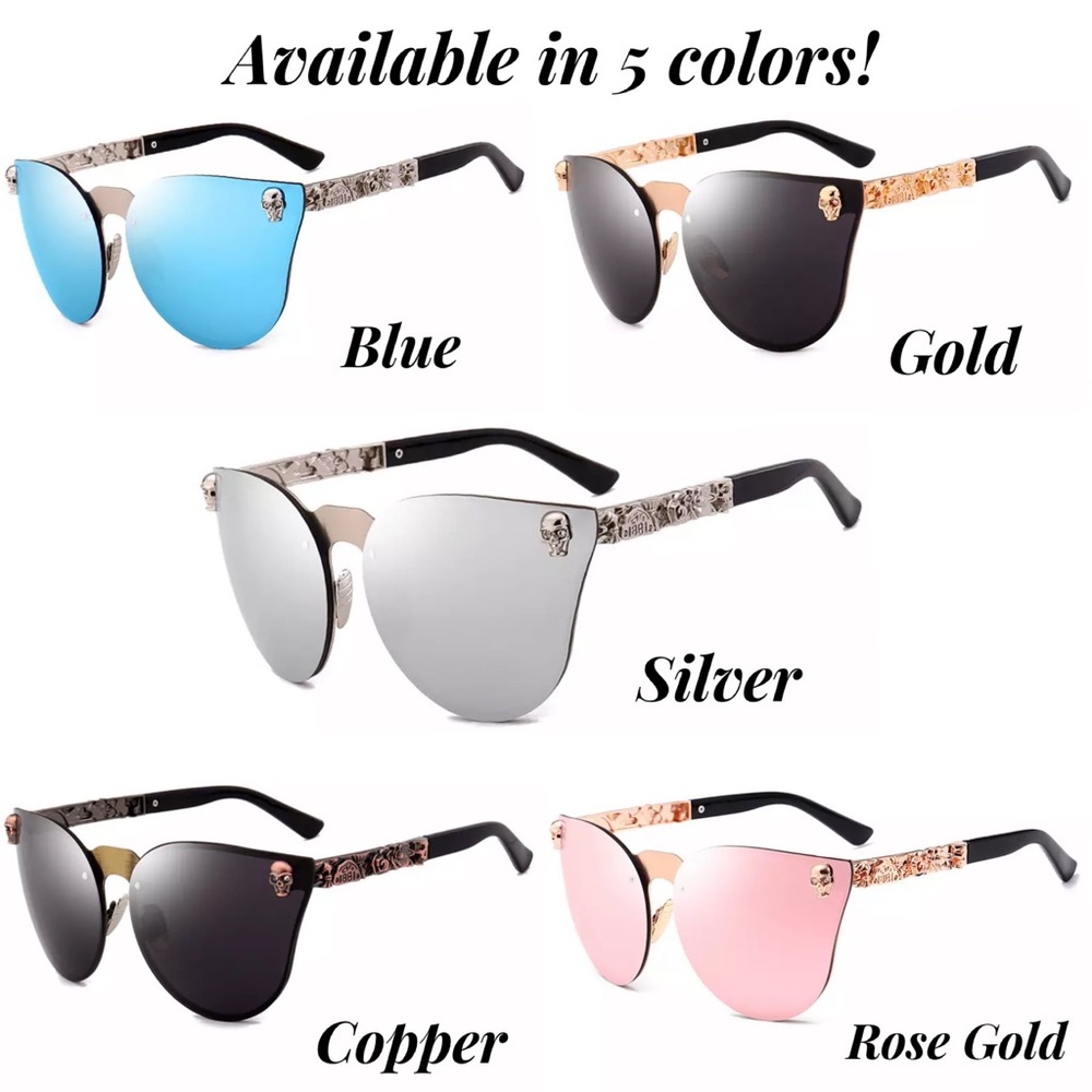 KINGSEVEN Silver Gothic Skull Rimless Cat Eye Sunglasses - Picture 15 of 16